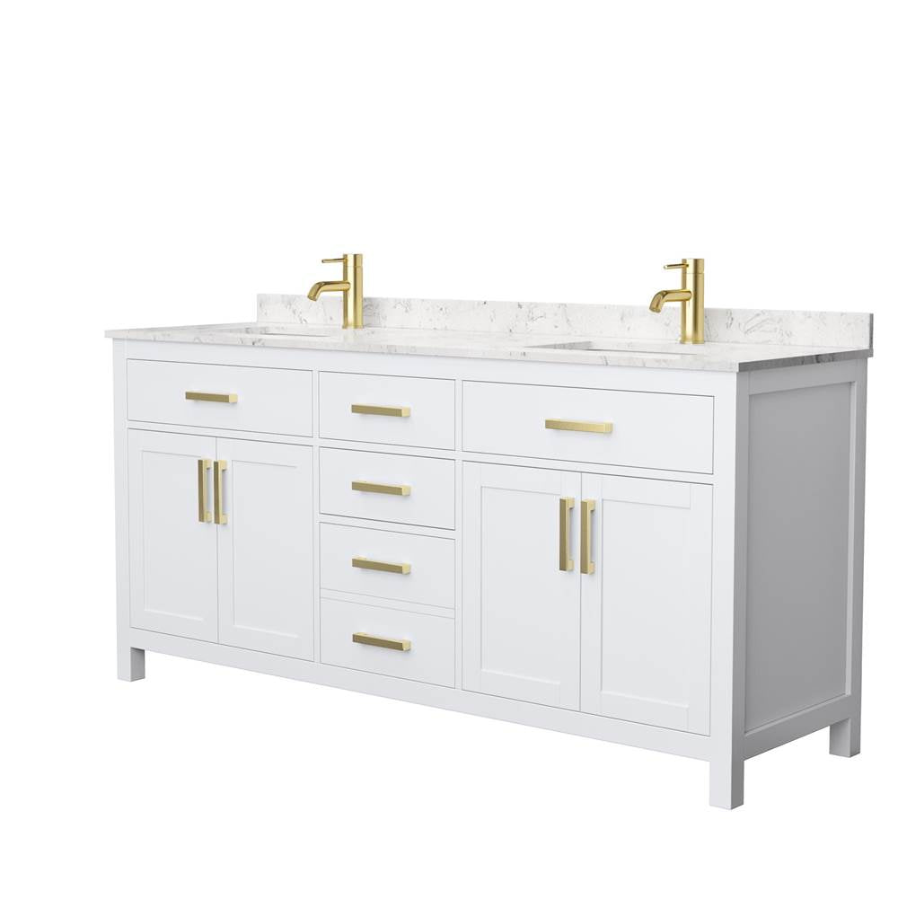 Wyndham Collection - Beckett 72 Inch Double Bathroom Vanity in White, Carrara Cultured Marble Countertop, Undermount Square Sinks, Brushed Gold Trim