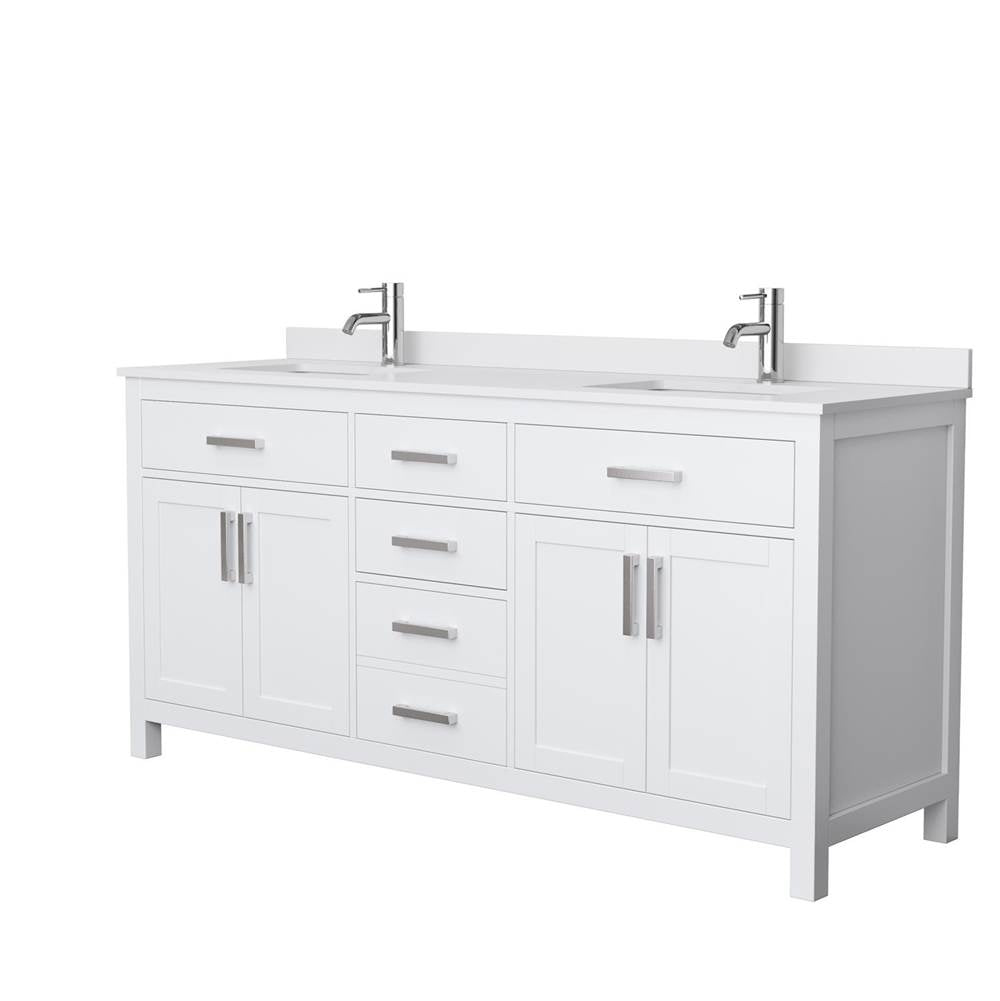 Wyndham Collection - Beckett 72 Inch Double Bathroom Vanity in White, White Cultured Marble Countertop, Undermount Square Sinks, No Mirror - White