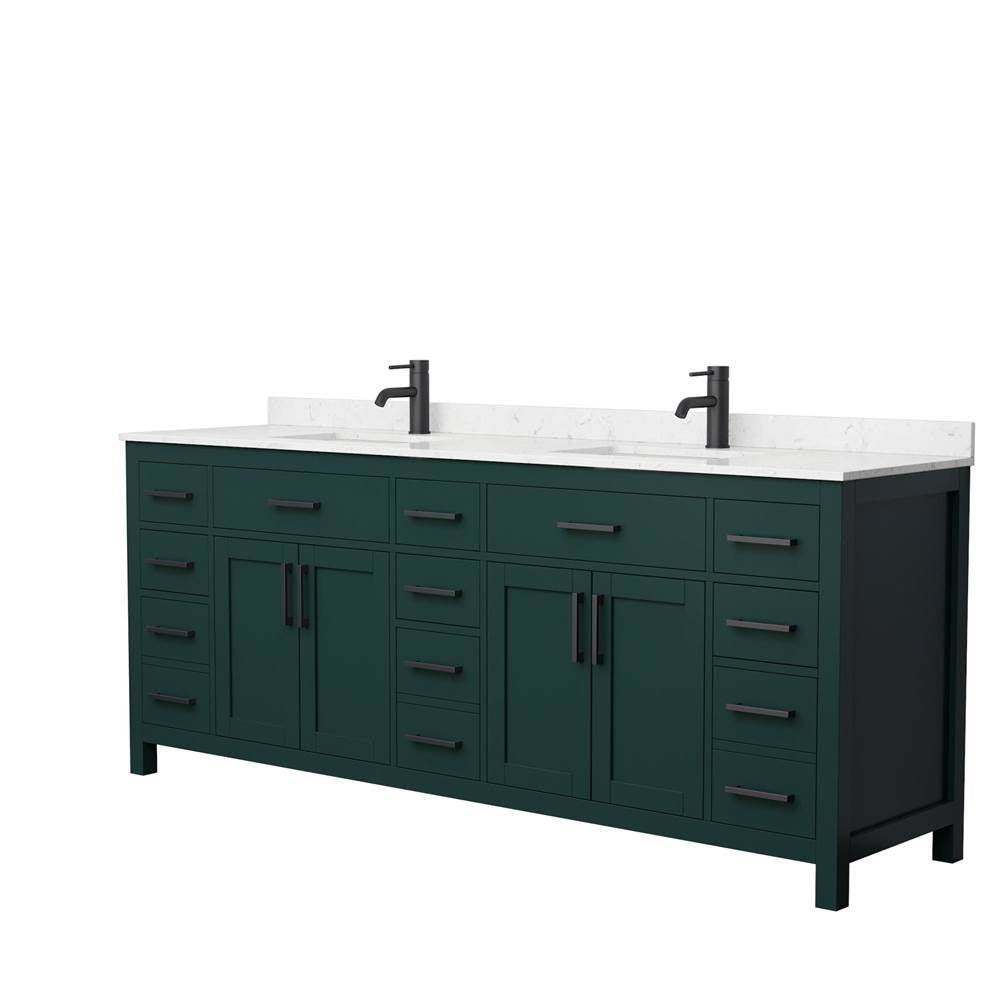 Wyndham Collection - Beckett 84 Inch Double Bathroom Vanity in Green, Carrara Cultured Marble Countertop, Undermount Square Sinks, Matte Black Trim