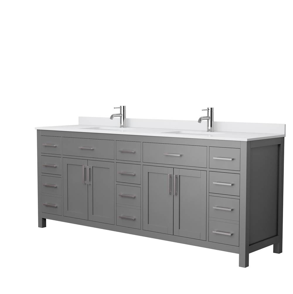 Wyndham Collection - Beckett 84 Inch Double Bathroom Vanity in Dark Gray, White Cultured Marble Countertop, Undermount Square Sinks, No Mirror