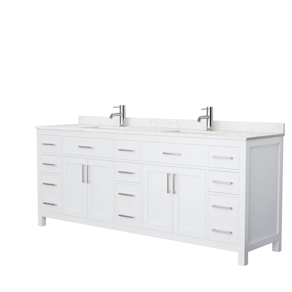 Wyndham Collection - Beckett 84 Inch Double Bathroom Vanity in White, Carrara Cultured Marble Countertop, Undermount Square Sinks, No Mirror