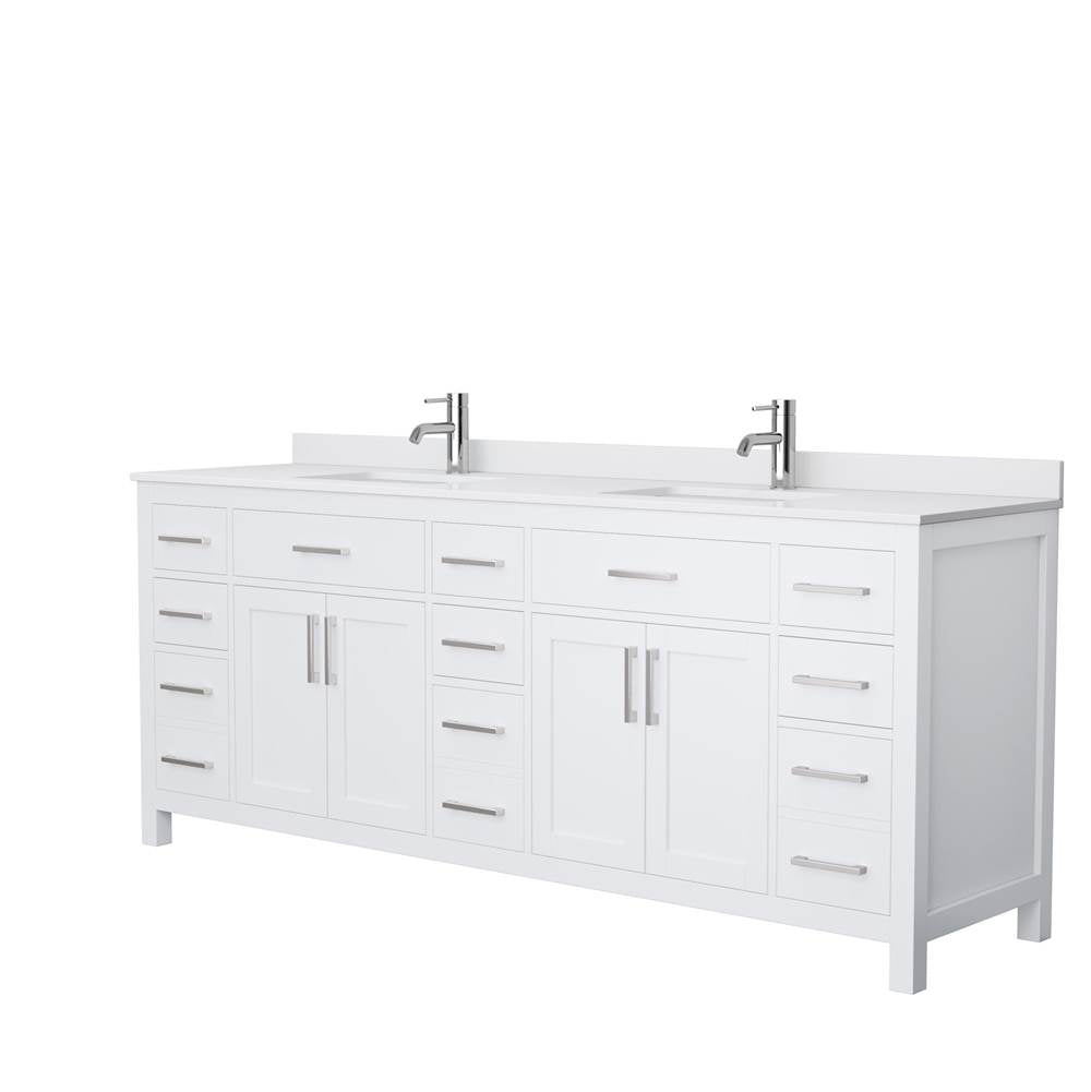 Wyndham Collection - Beckett 84 Inch Double Bathroom Vanity in White, White Cultured Marble Countertop, Undermount Square Sinks, No Mirror