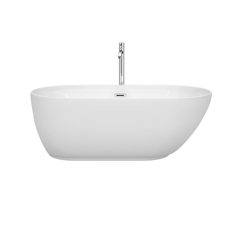 Wyndham Collection - Melissa 60 Inch Freestanding Bathtub in White with Floor Mounted Faucet, Drain and Overflow Trim in Polished Chrome - White With Polished Chrome