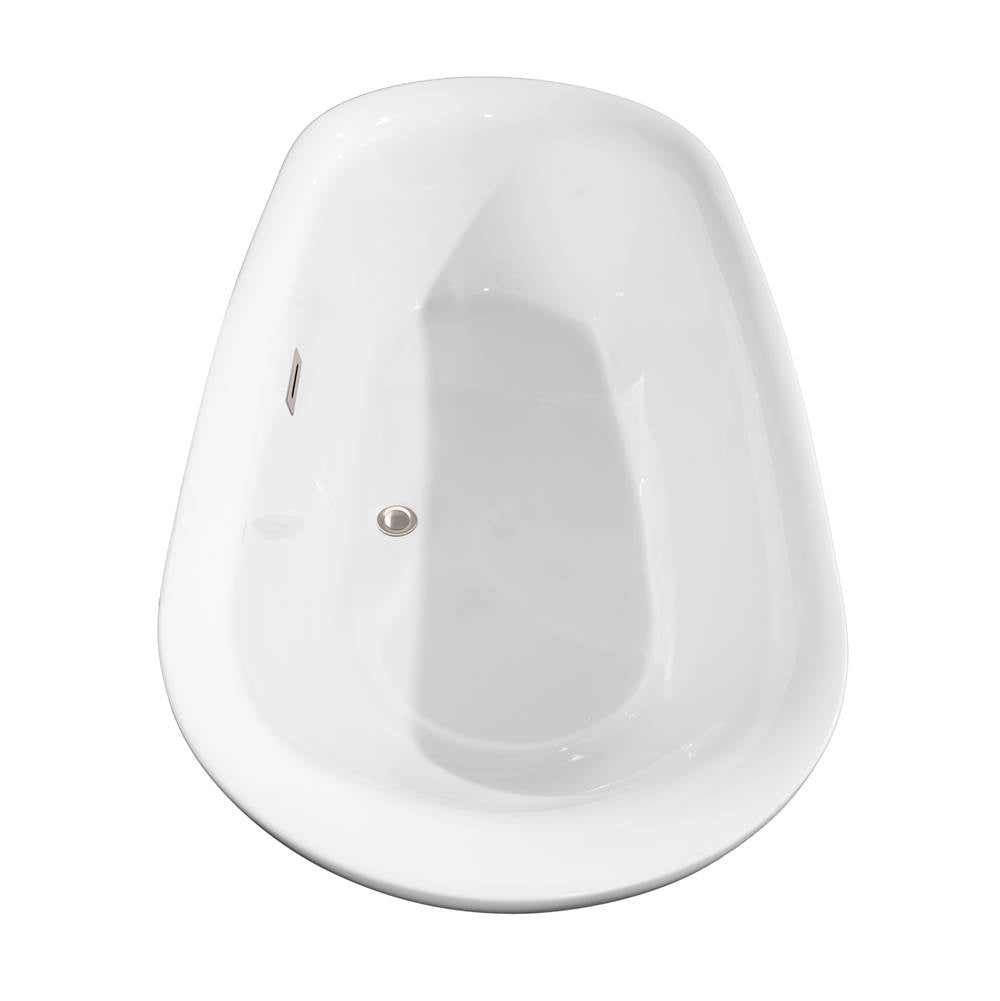 Melissa 65 Inch Freestanding Bathtub in White with Floor Mounted Faucet, Drain and Overflow Trim in Brushed Nickel