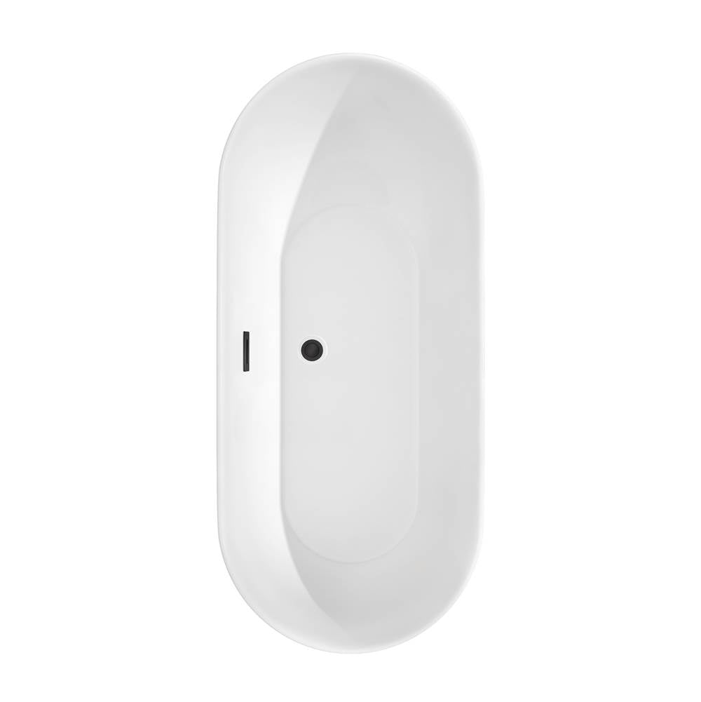 Melissa 65 Inch Freestanding Bathtub in White with Floor Mounted Faucet, Drain and Overflow Trim in Matte Black