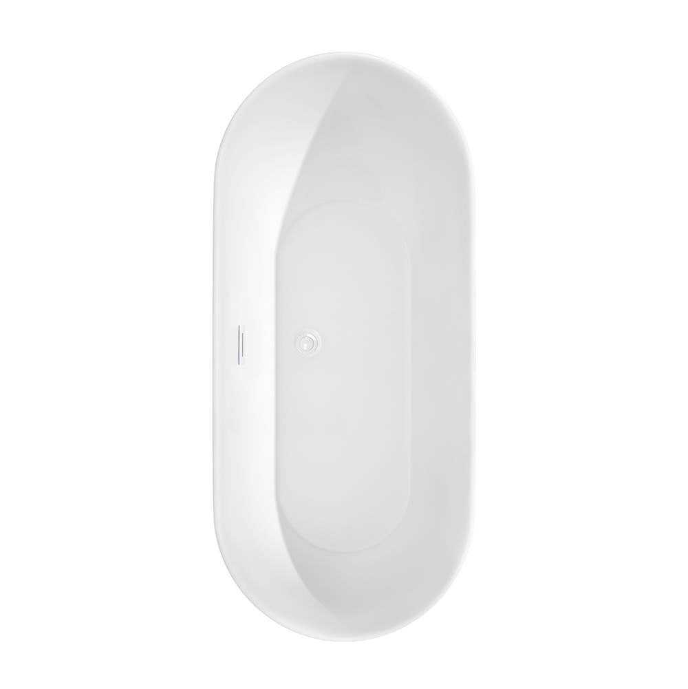 Melissa 65 Inch Freestanding Bathtub in White with Shiny White Trim and Floor Mounted Faucet in Matte Black