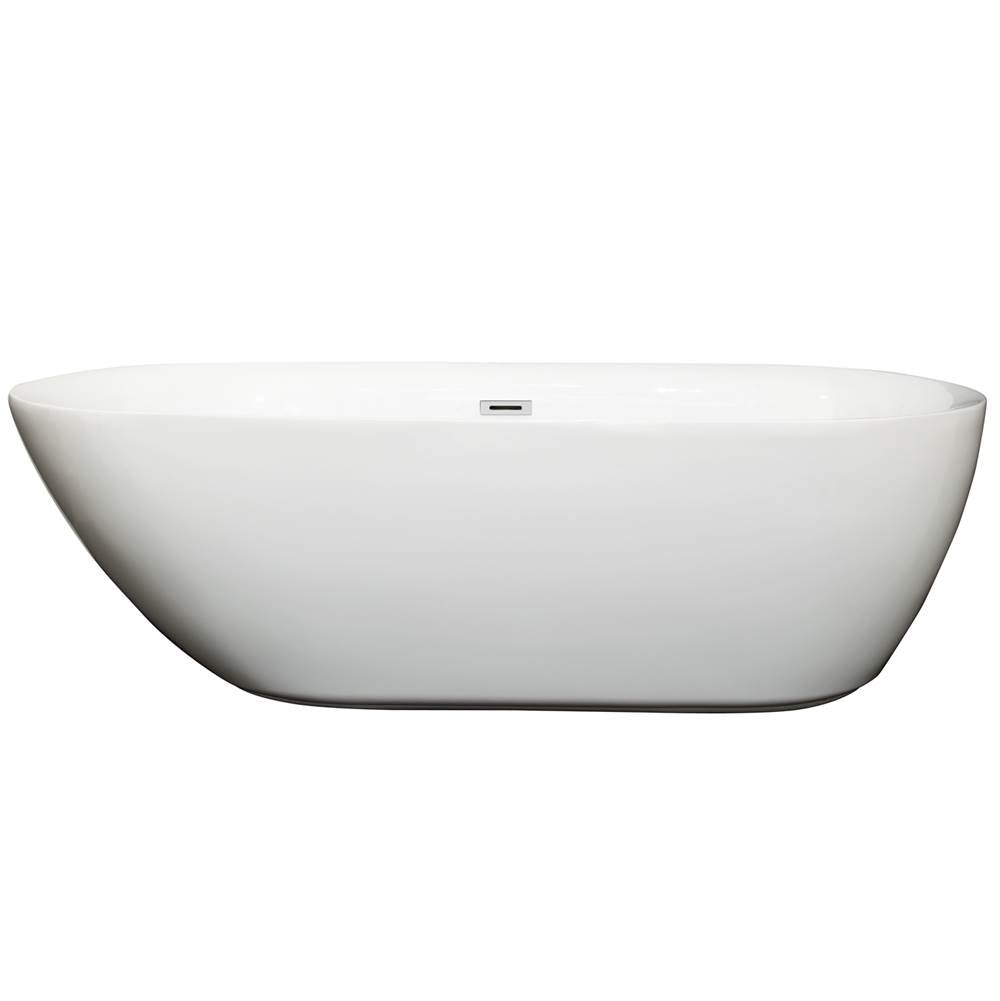 Melissa 71 Inch Freestanding Bathtub in White with Polished Chrome Drain and Overflow Trim