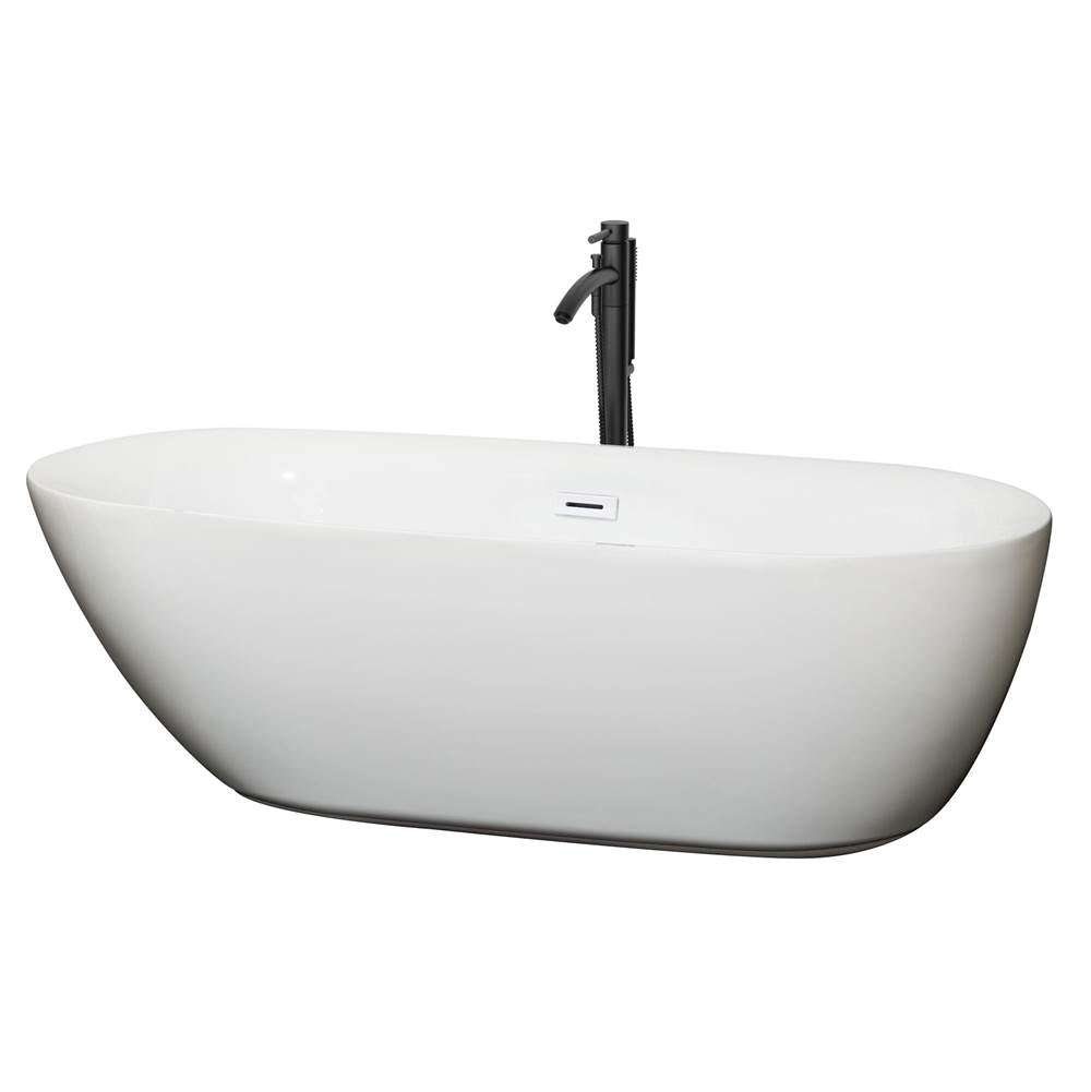 Wyndham Collection - Melissa 71 Inch Freestanding Bathtub in White with Shiny White Trim and Floor Mounted Faucet in Matte Black