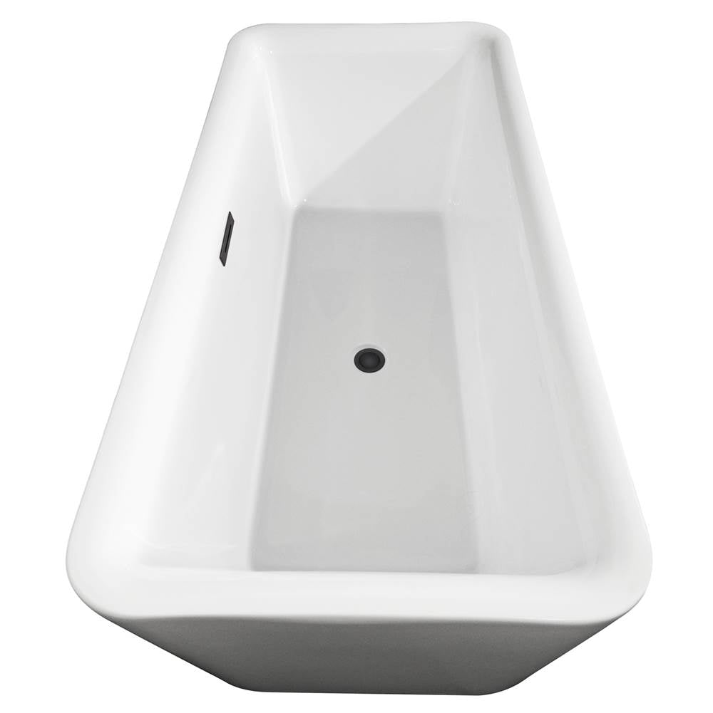 Emily 69 Inch Freestanding Bathtub in White with Matte Black Drain and Overflow Trim