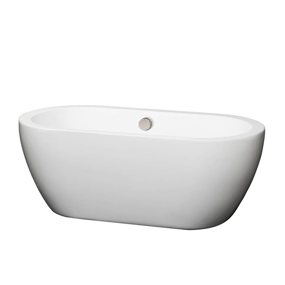 Wyndham Collection - Soho 60 Inch Freestanding Bathtub in White with Brushed Nickel Drain and Overflow Trim - White With Brushed Nickel