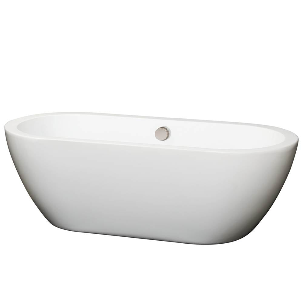 Wyndham Collection - Soho 68 Inch Freestanding Bathtub in White with Brushed Nickel Drain and Overflow Trim - White With Brushed Nickel