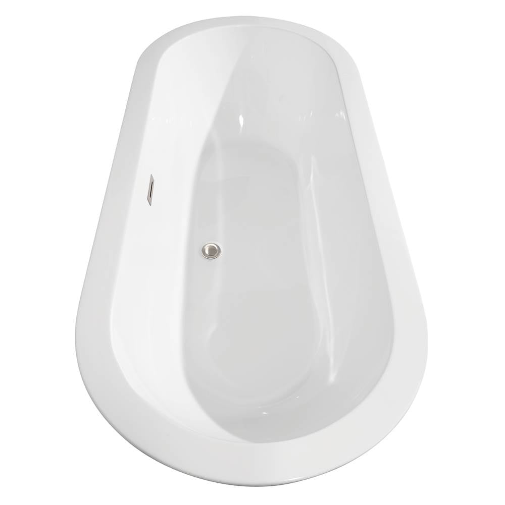 Soho 68 Inch Freestanding Bathtub in White with Floor Mounted Faucet, Drain and Overflow Trim in Brushed Nickel