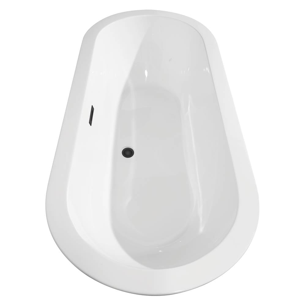 Soho 68 Inch Freestanding Bathtub in White with Floor Mounted Faucet, Drain and Overflow Trim in Matte Black