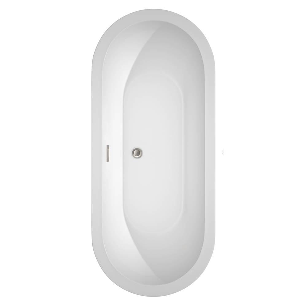 Soho 72 Inch Freestanding Bathtub in White with Floor Mounted Faucet, Drain and Overflow Trim in Brushed Nickel