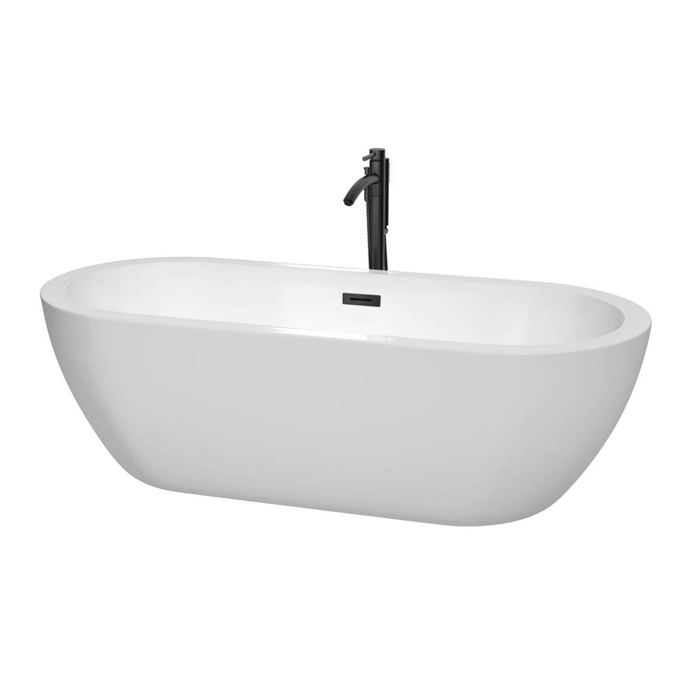 Wyndham Collection - Soho 72 Inch Freestanding Bathtub in White with Floor Mounted Faucet, Drain and Overflow Trim in Matte Black