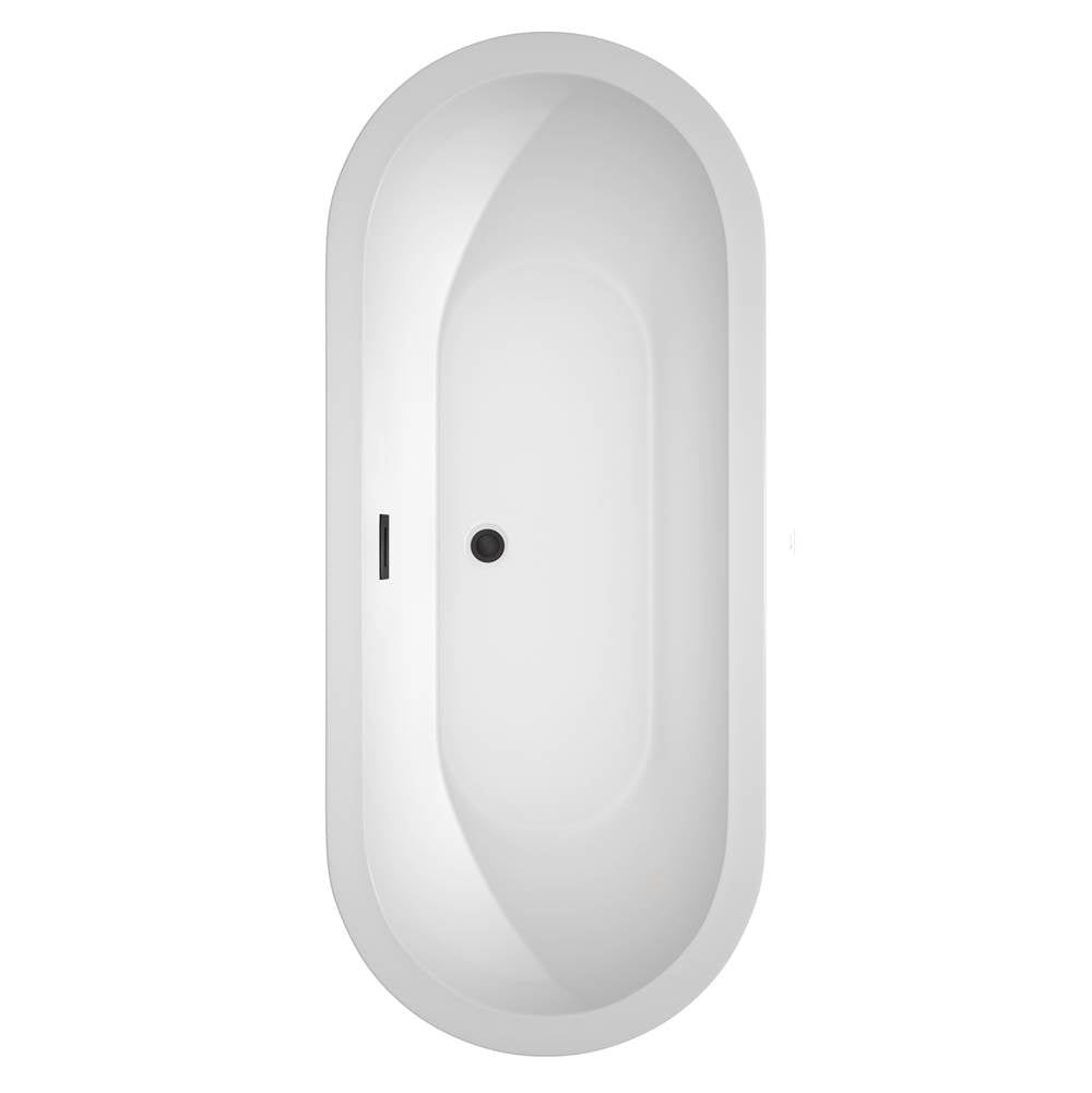 Soho 72 Inch Freestanding Bathtub in White with Floor Mounted Faucet, Drain and Overflow Trim in Matte Black