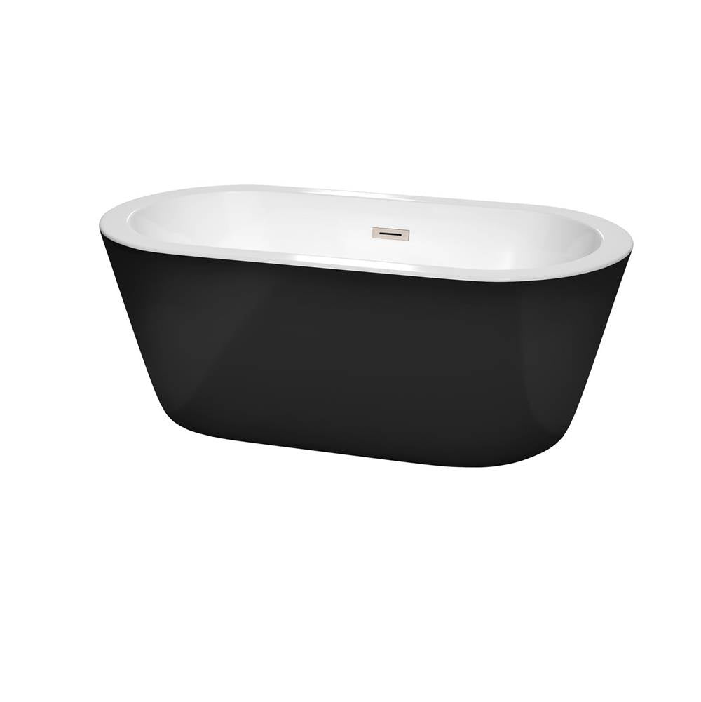 Wyndham Collection - Mermaid 60 Inch Freestanding Bathtub in Black with White Interior with Brushed Nickel Drain and Overflow Trim - Black With Brushed Nickel