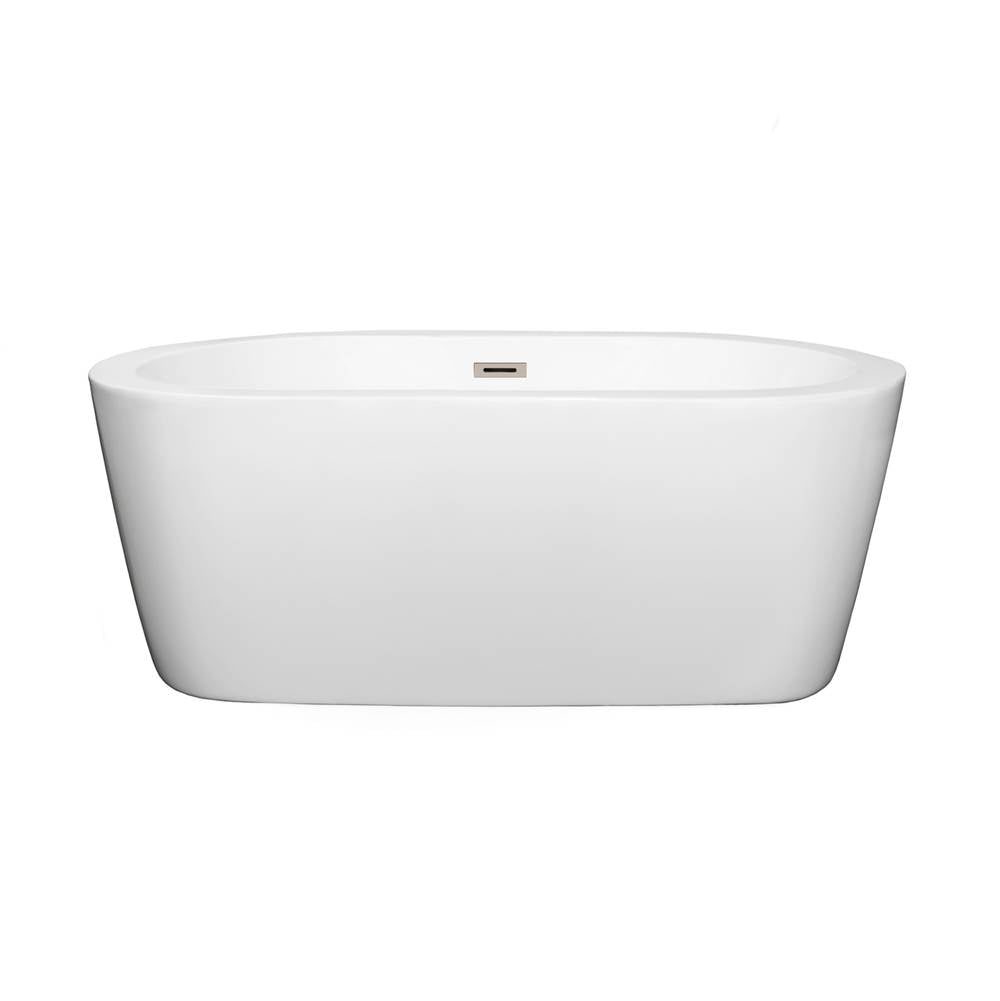 Wyndham Collection - Mermaid 60 Inch Freestanding Bathtub in White with Brushed Nickel Drain and Overflow Trim - White With Brushed Nickel