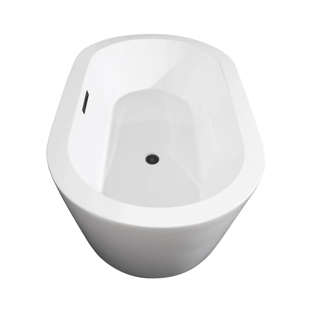 Mermaid 60 Inch Freestanding Bathtub in White with Floor Mounted Faucet, Drain and Overflow Trim in Matte Black
