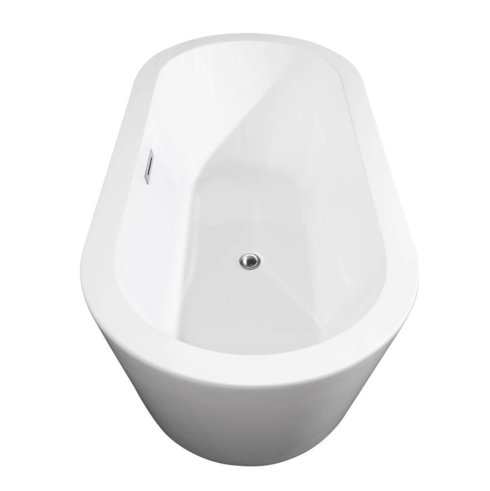 Mermaid 67 Inch Freestanding Bathtub in White with Floor Mounted Faucet, Drain and Overflow Trim in Brushed Nickel