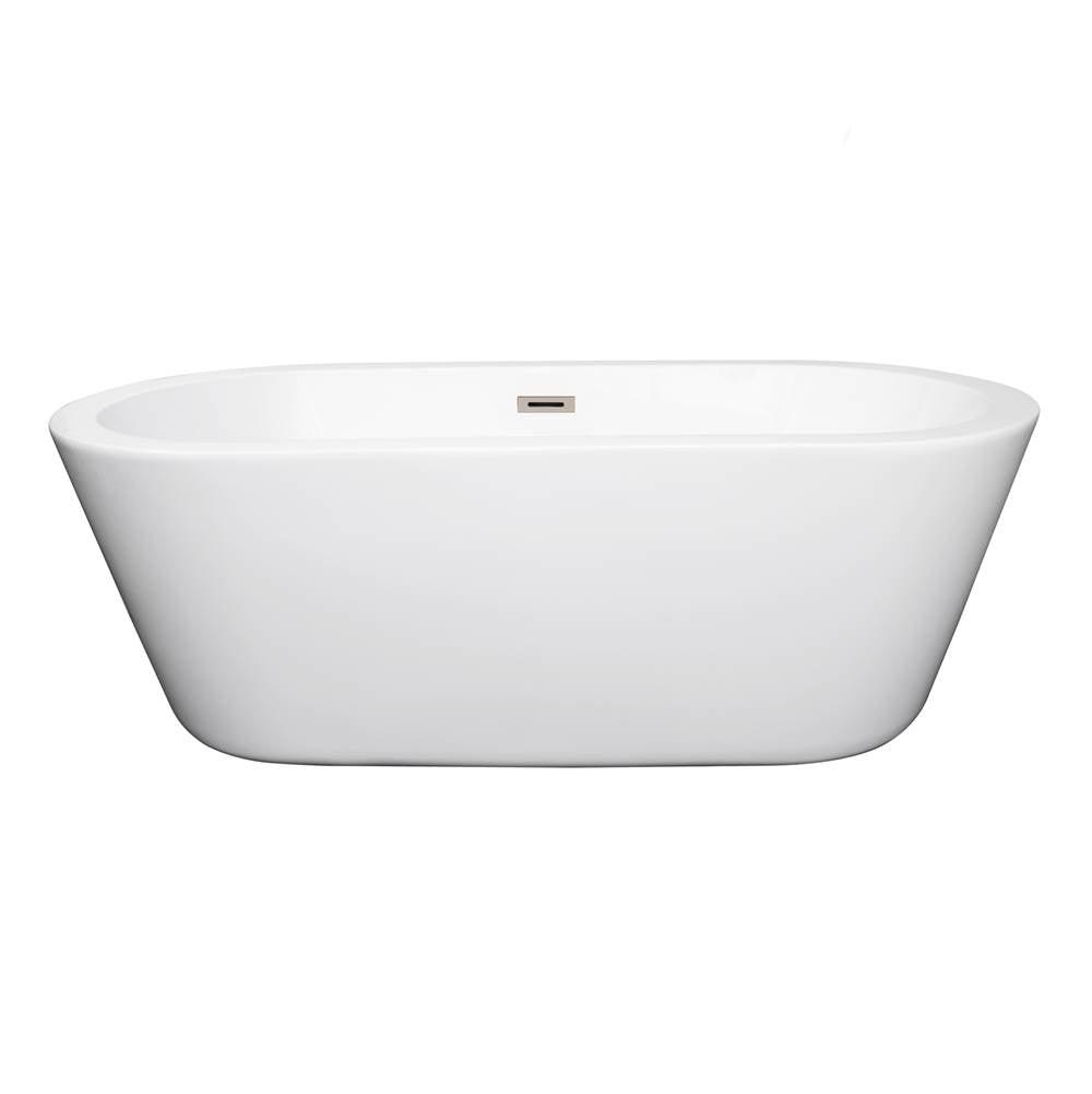 Wyndham Collection - Mermaid 67 Inch Freestanding Bathtub in White with Brushed Nickel Drain and Overflow Trim - White With Brushed Nickel