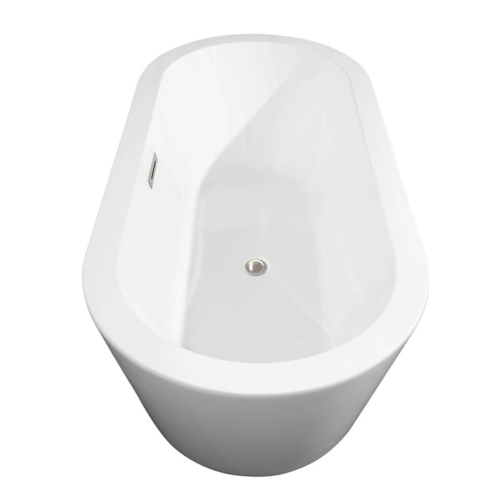 Mermaid 67 Inch Freestanding Bathtub in White with Floor Mounted Faucet, Drain and Overflow Trim in Brushed Nickel