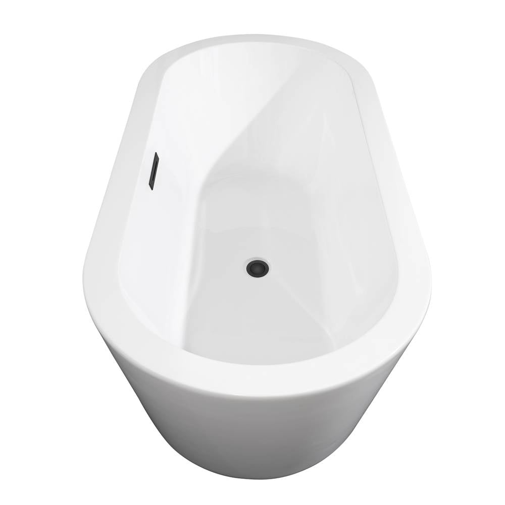 Mermaid 67 Inch Freestanding Bathtub in White with Floor Mounted Faucet, Drain and Overflow Trim in Matte Black