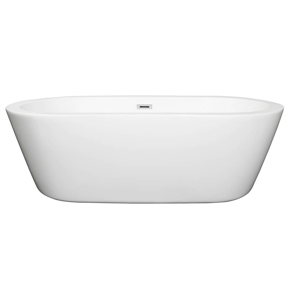Mermaid 71 Inch Freestanding Bathtub in White with Polished Chrome Drain and Overflow Trim