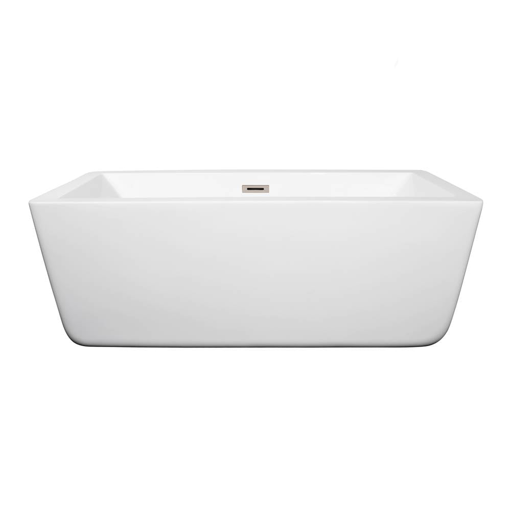 Wyndham Collection - Laura 59 Inch Freestanding Bathtub in White with Brushed Nickel Drain and Overflow Trim - White With Brushed Nickel