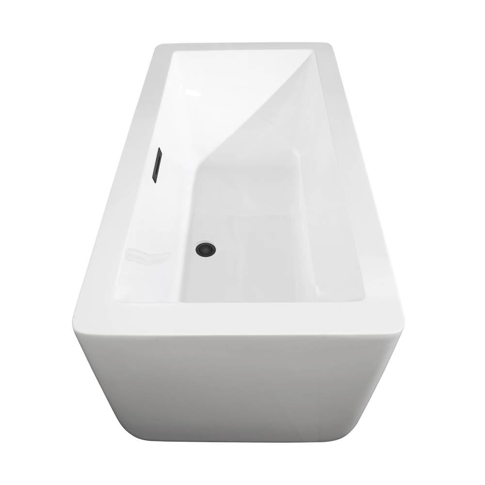 Laura 59 Inch Freestanding Bathtub in White with Floor Mounted Faucet, Drain and Overflow Trim in Matte Black