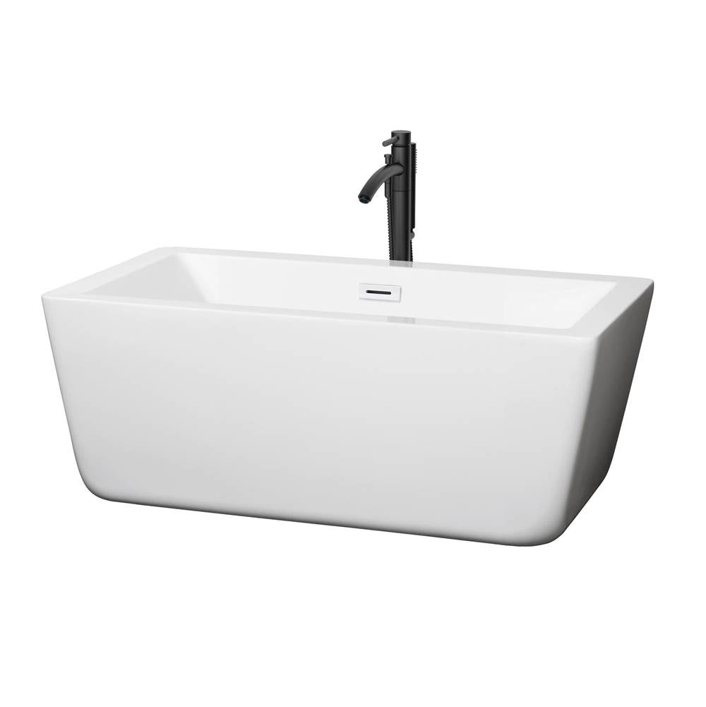 Wyndham Collection - Laura 59 Inch Freestanding Bathtub in White with Shiny White Trim and Floor Mounted Faucet in Matte Black