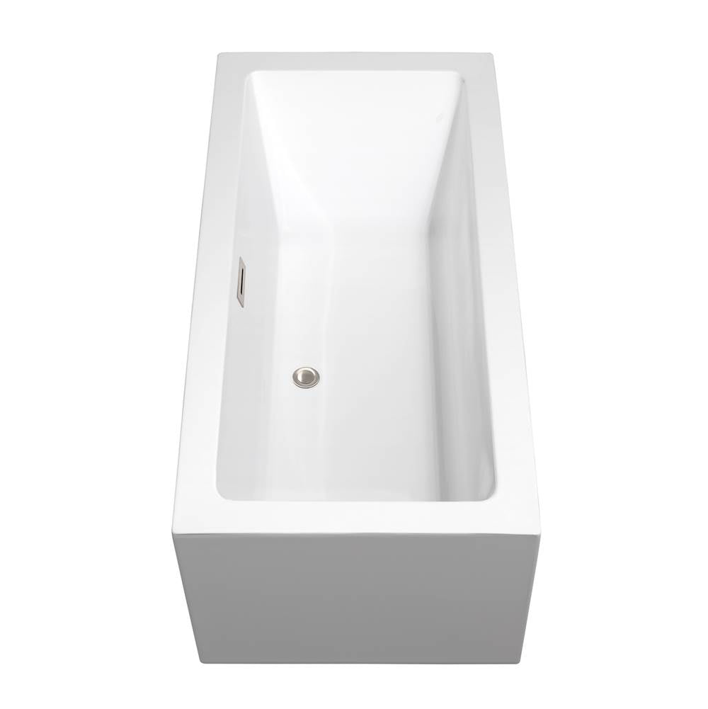 Melody 60 Inch Freestanding Bathtub in White with Floor Mounted Faucet, Drain and Overflow Trim in Brushed Nickel