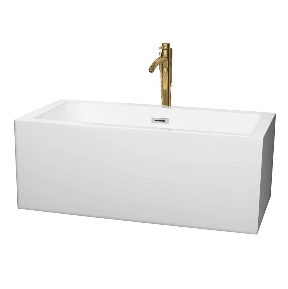 Wyndham Collection - Melody 60 Inch Freestanding Bathtub in White with Polished Chrome Trim and Floor Mounted Faucet in Brushed Gold