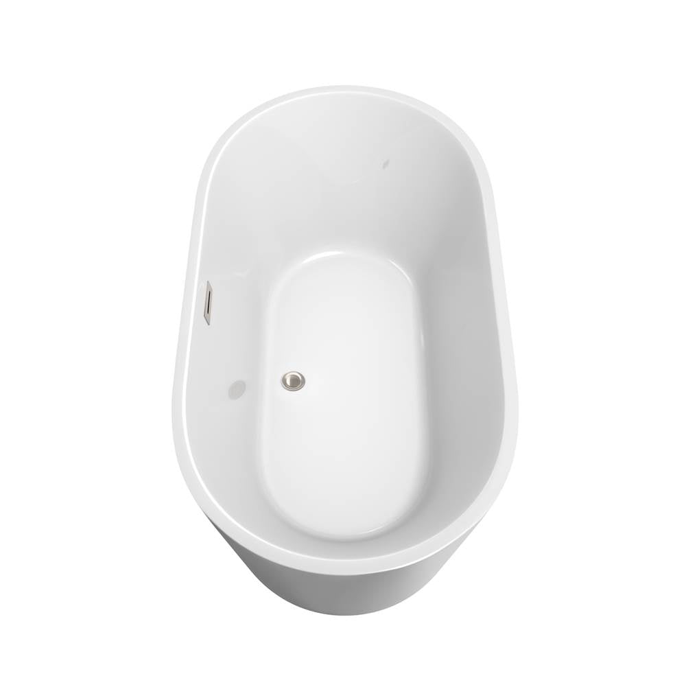 Carissa 60 Inch Freestanding Bathtub in White with Floor Mounted Faucet, Drain and Overflow Trim in Brushed Nickel