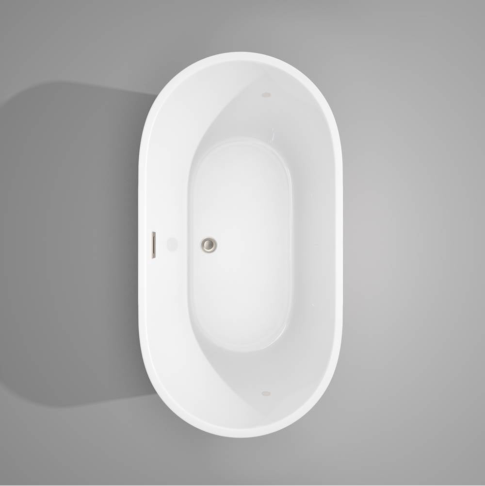Carissa 60 Inch Freestanding Bathtub in White with Floor Mounted Faucet, Drain and Overflow Trim in Brushed Nickel