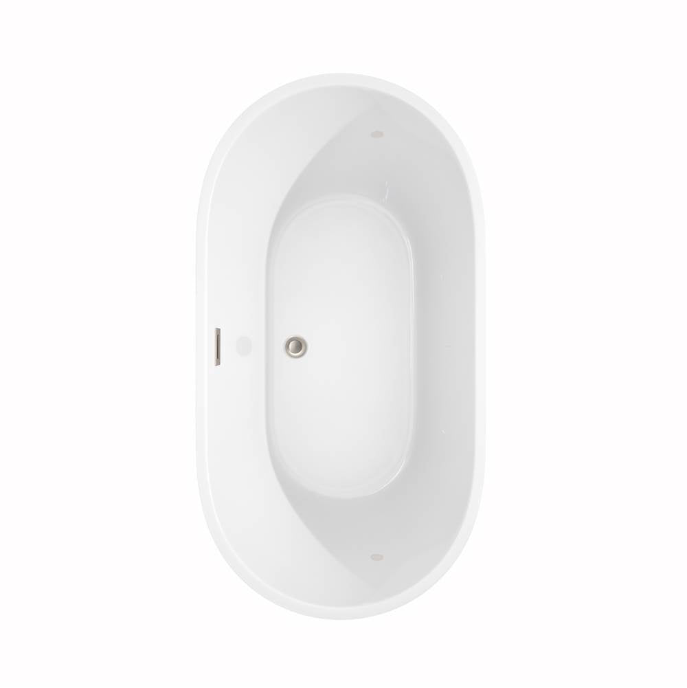 Carissa 60 Inch Freestanding Bathtub in White with Floor Mounted Faucet, Drain and Overflow Trim in Brushed Nickel