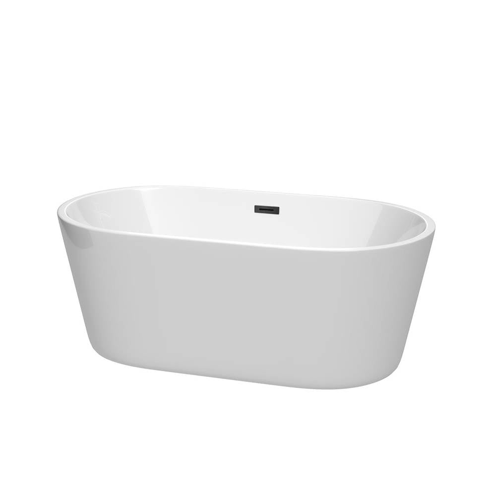 Wyndham Collection - Carissa 60 Inch Freestanding Bathtub in White with Matte Black Drain and Overflow Trim