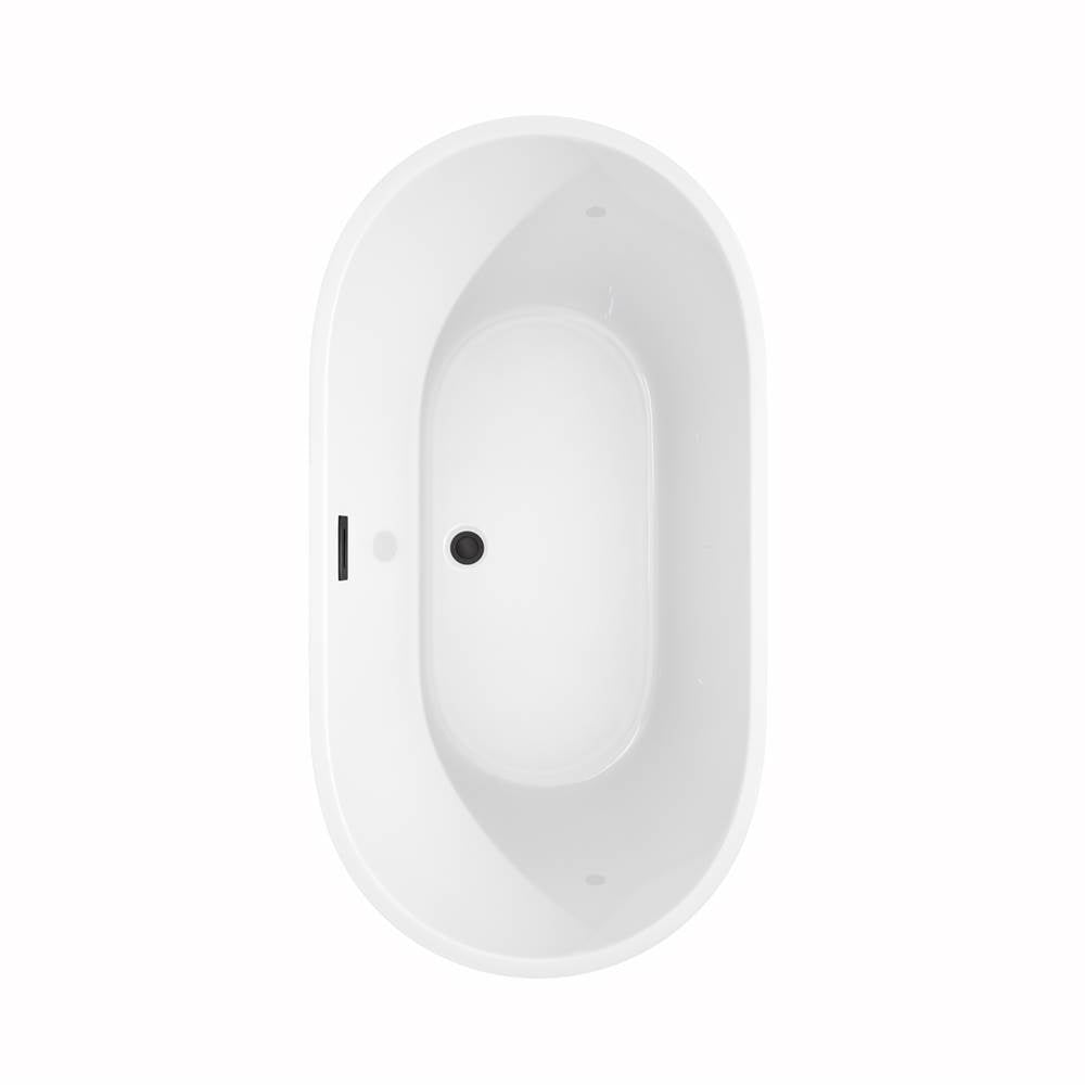 Carissa 60 Inch Freestanding Bathtub in White with Floor Mounted Faucet, Drain and Overflow Trim in Matte Black