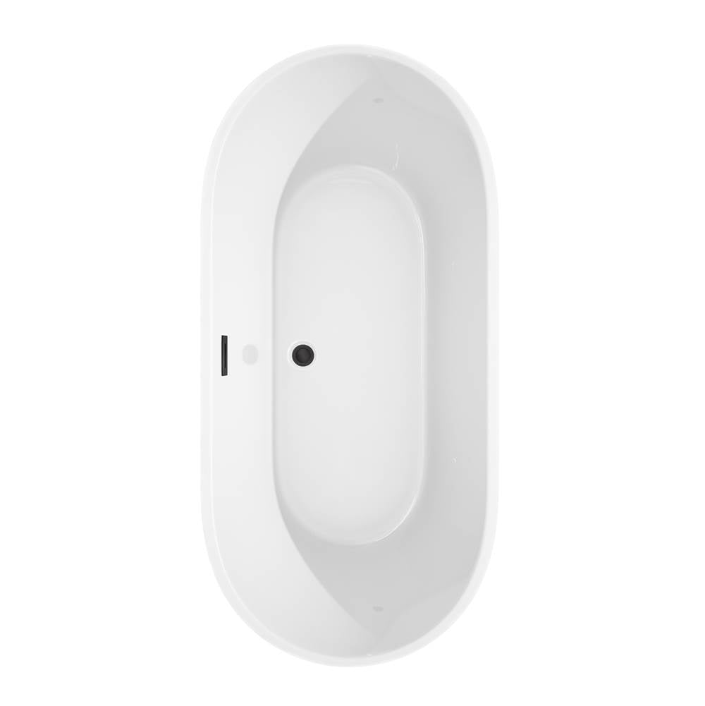 Carissa 67 Inch Freestanding Bathtub in White with Floor Mounted Faucet, Drain and Overflow Trim in Matte Black