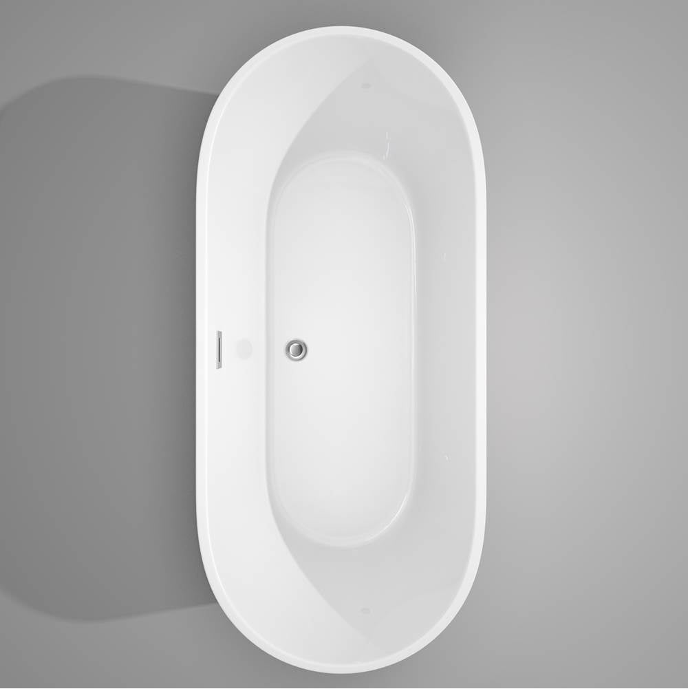 Carissa 71 Inch Freestanding Bathtub in White with Polished Chrome Drain and Overflow Trim