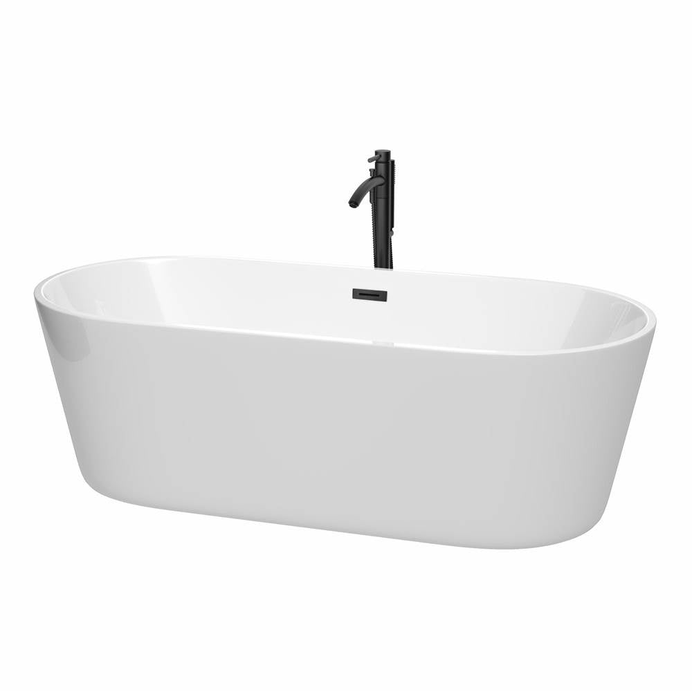 Wyndham Collection - Carissa 71 Inch Freestanding Bathtub in White with Floor Mounted Faucet, Drain and Overflow Trim in Matte Black