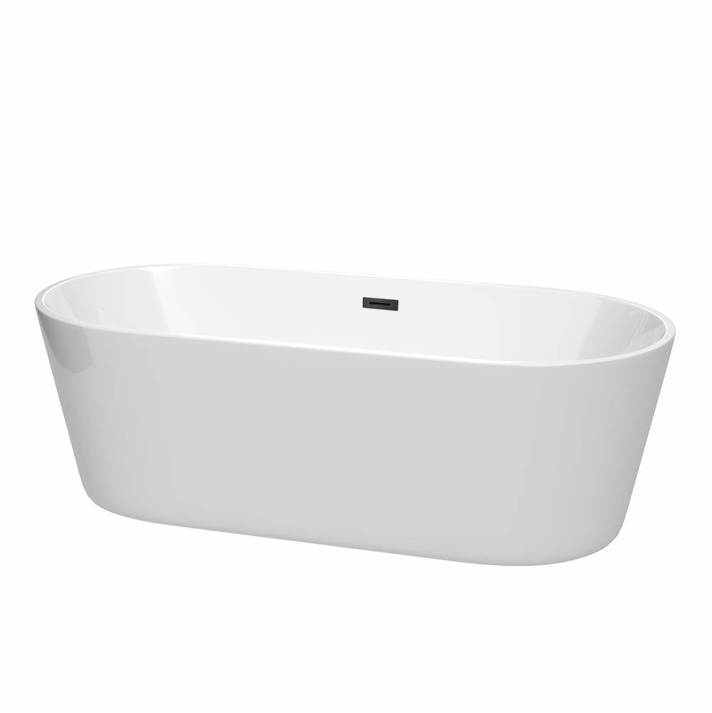Wyndham Collection - Carissa 71 Inch Freestanding Bathtub in White with Matte Black Drain and Overflow Trim
