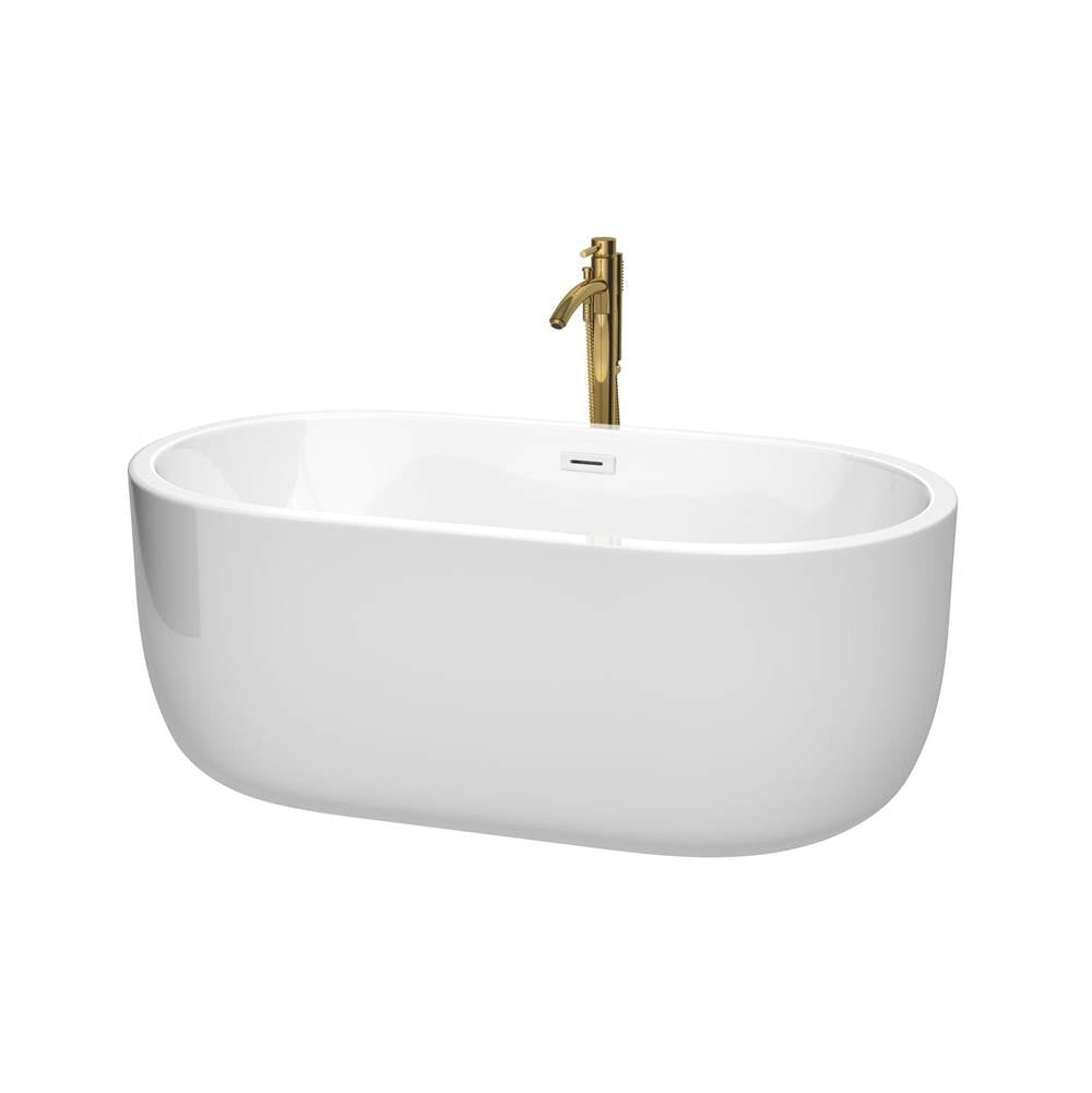 Wyndham Collection - Juliette 60 Inch Freestanding Bathtub in White with Shiny White Trim and Floor Mounted Faucet in Brushed Gold