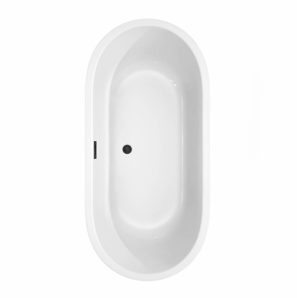 Juliette 67 Inch Freestanding Bathtub in White with Floor Mounted Faucet, Drain and Overflow Trim in Matte Black