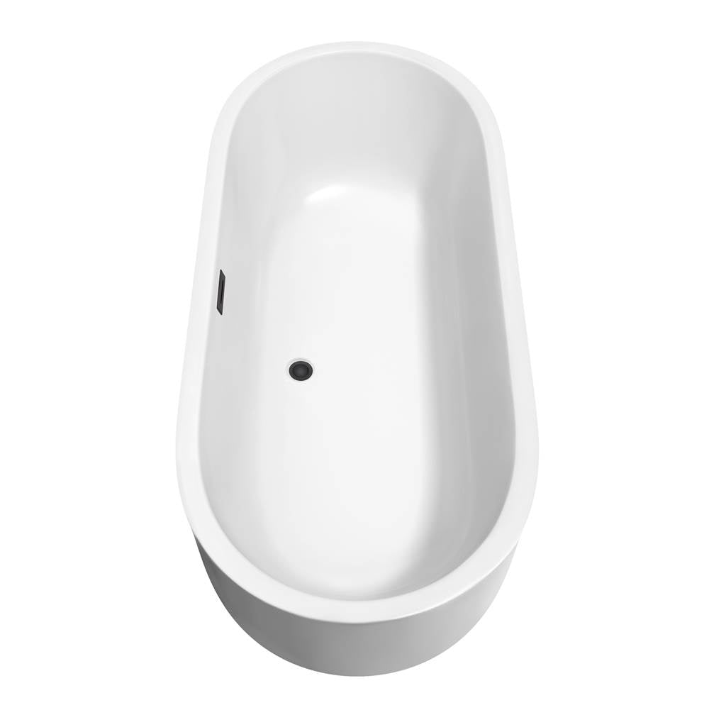 Juliette 71 Inch Freestanding Bathtub in White with Floor Mounted Faucet, Drain and Overflow Trim in Matte Black