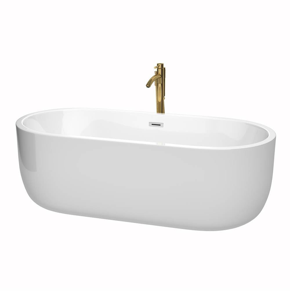 Wyndham Collection - Juliette 71 Inch Freestanding Bathtub in White with Polished Chrome Trim and Floor Mounted Faucet in Brushed Gold