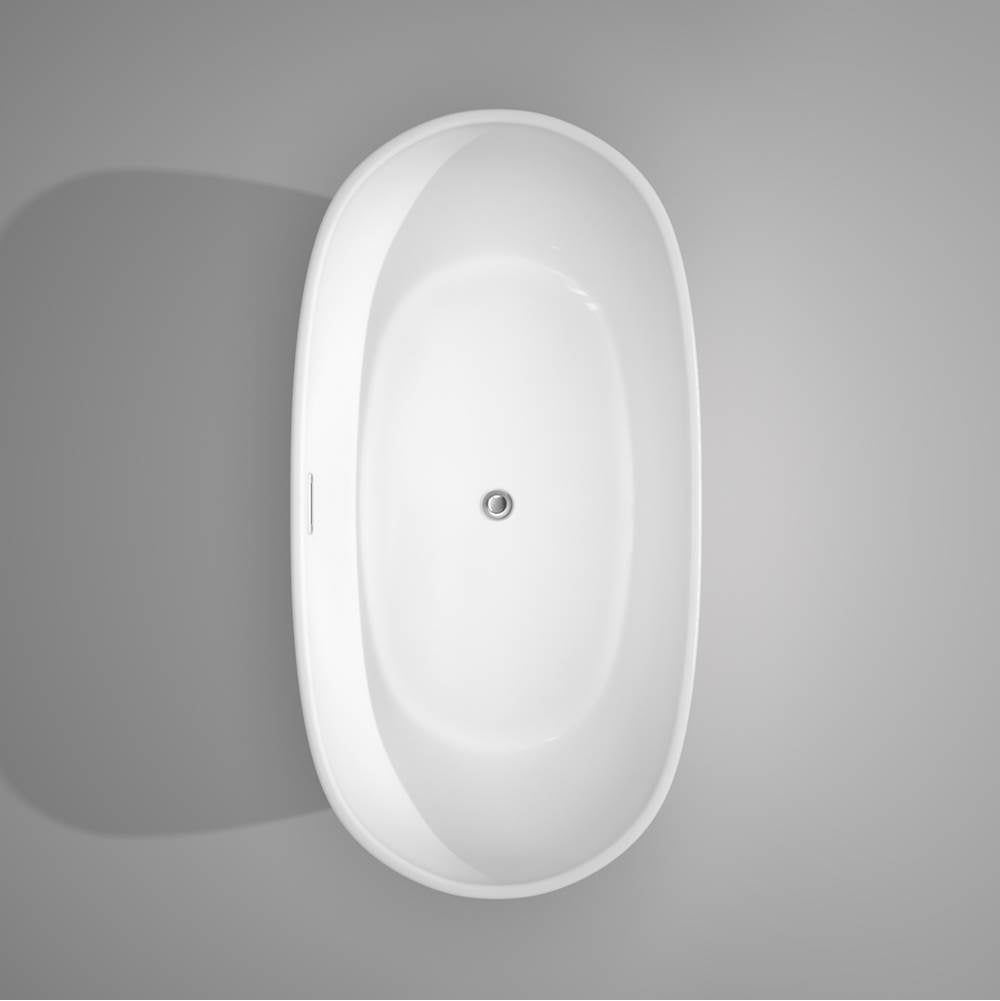 Rebecca 60 Inch Freestanding Bathtub in White with Polished Chrome Drain and Overflow Trim