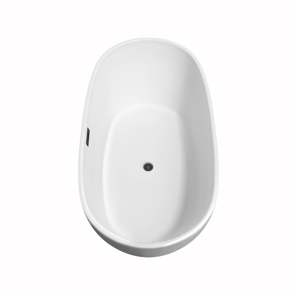 Rebecca 60 Inch Freestanding Bathtub in White with Floor Mounted Faucet, Drain and Overflow Trim in Matte Black