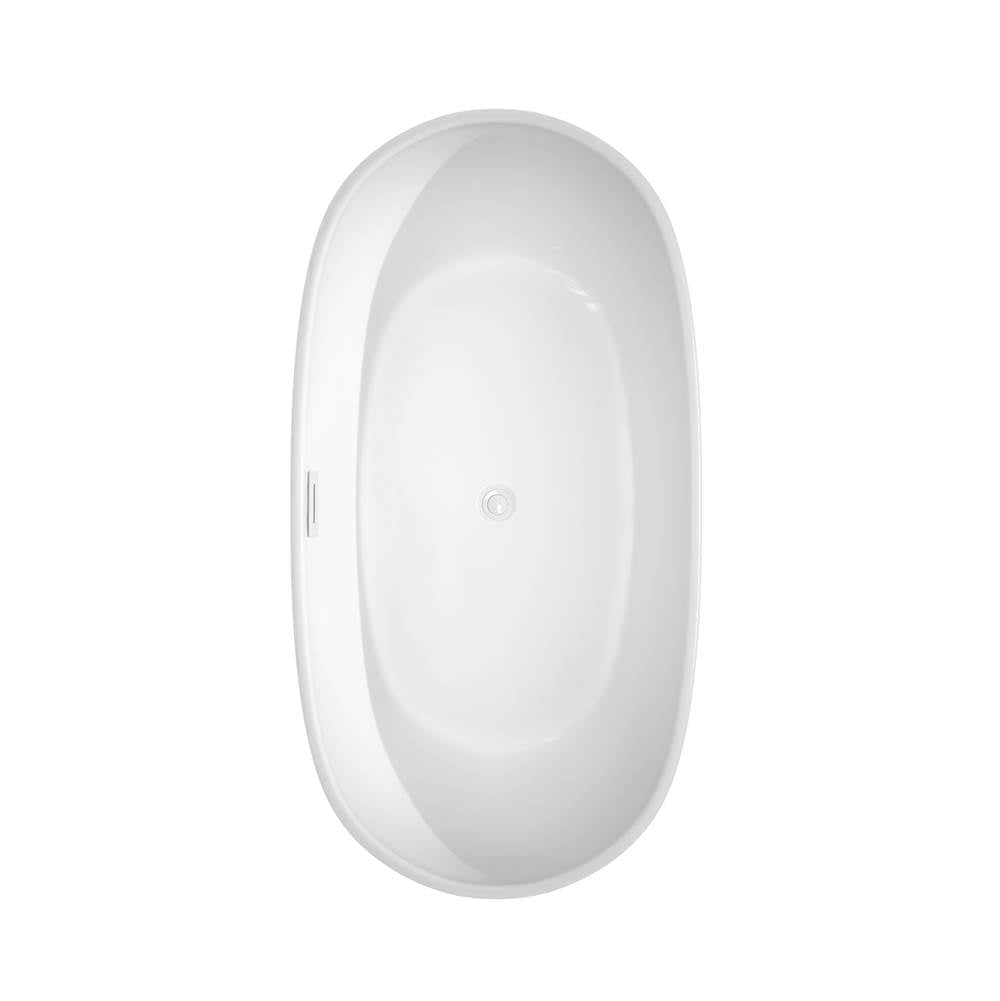 Rebecca 60 Inch Freestanding Bathtub in White with Shiny White Trim and Floor Mounted Faucet in Matte Black
