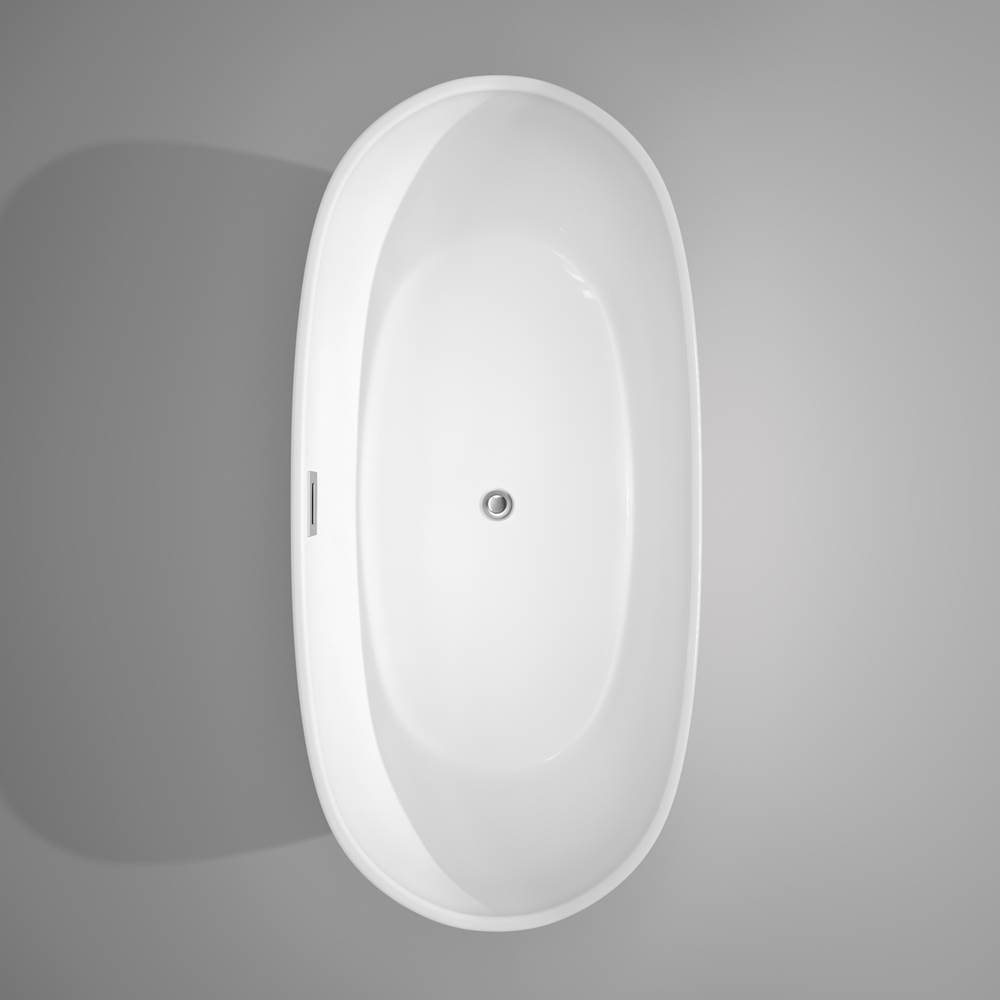Rebecca 65 Inch Freestanding Bathtub in White with Polished Chrome Drain and Overflow Trim